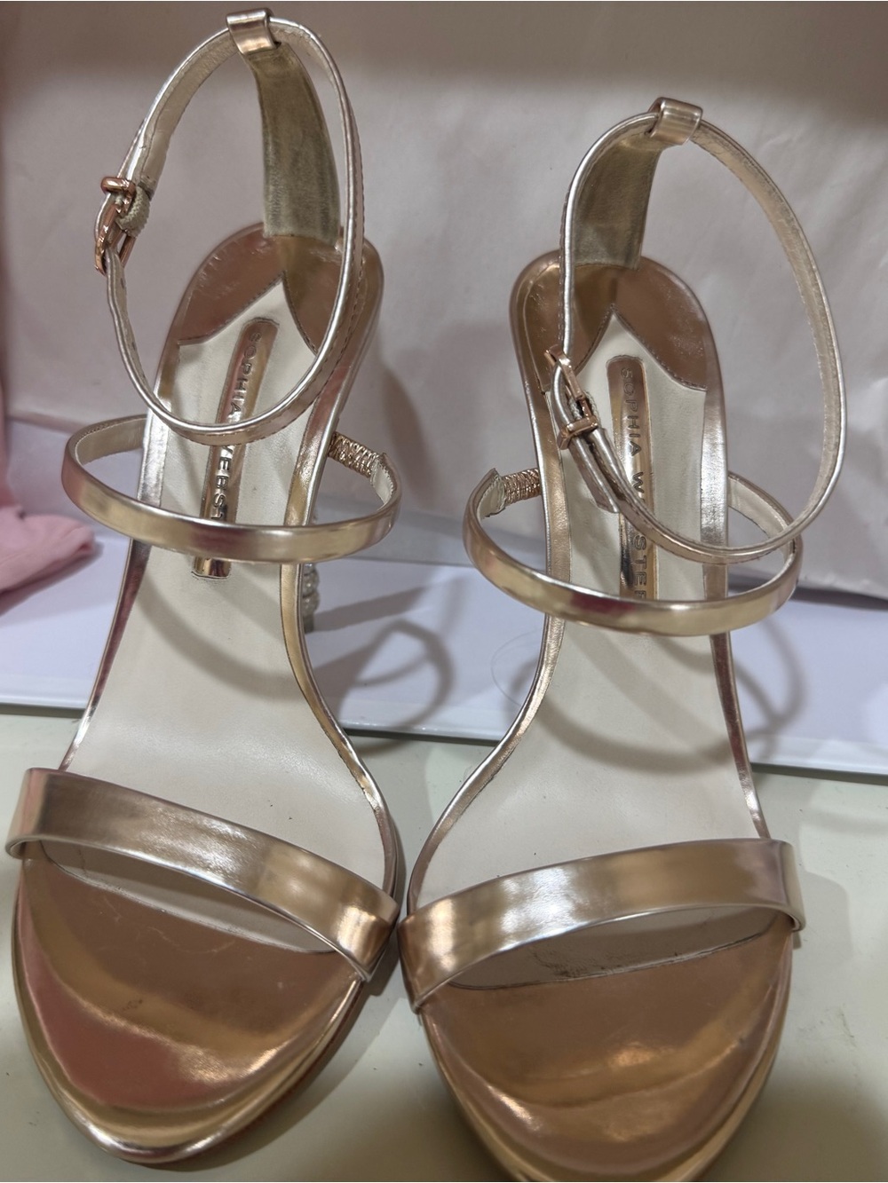 Sophia Webster Rose Gold Metallic Ankle-Strap Heels